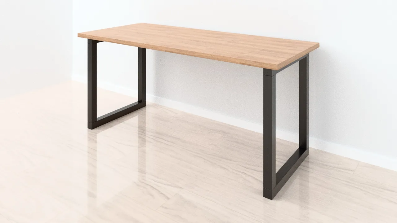 Mesa de roble macizo con patas rectangulares negras