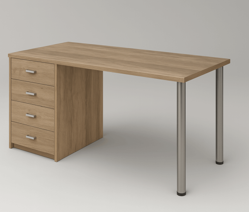 Mesa de escritorio con cajonera de 4 cajones y patas en color inox