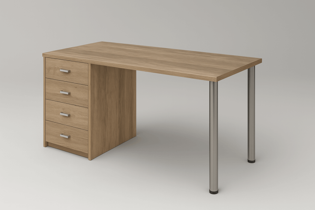 Mesa de escritorio con cajonera de 4 cajones y patas en color inox